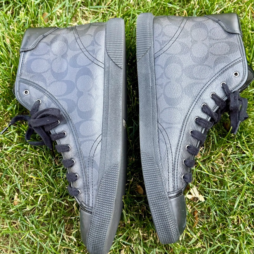 Coach Black High-Top Sneakers Sleek Leather Design/USED - Picture 5 of 9